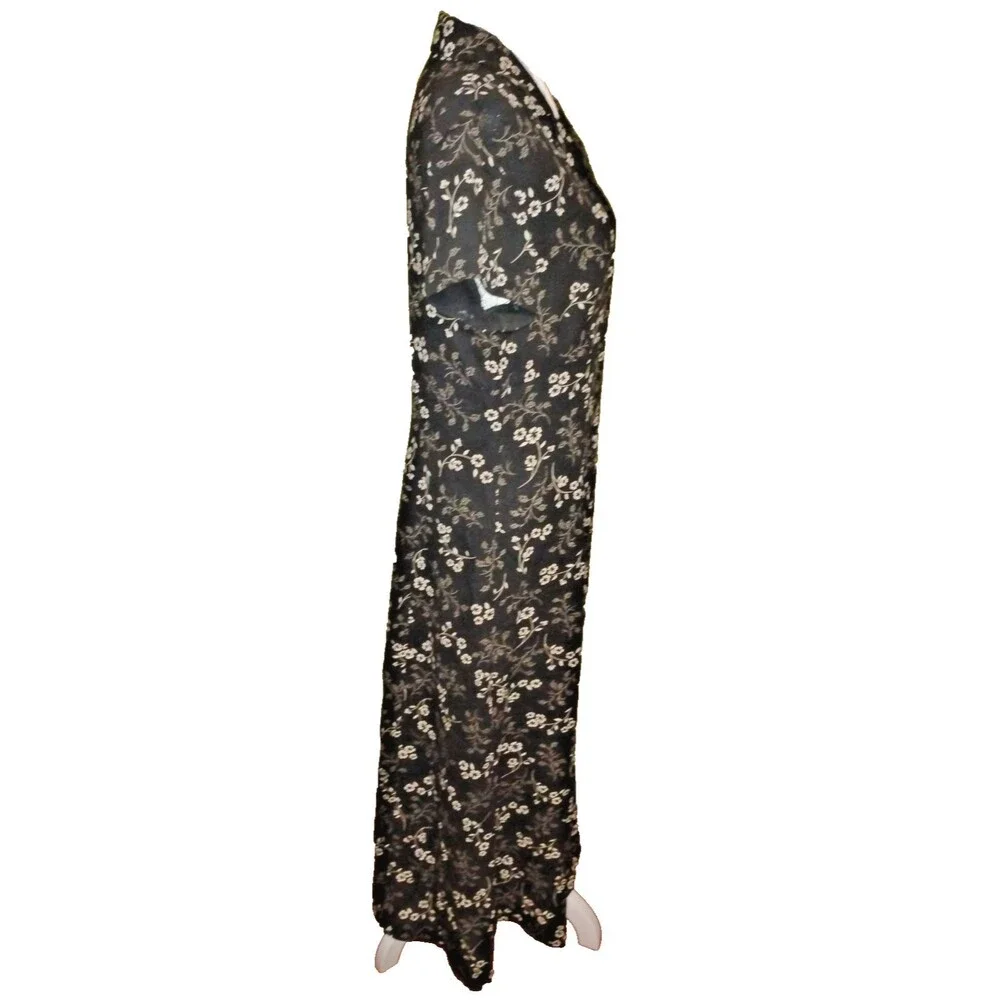 Casual Corner Annex Black White Floral Maxi Dress Sweetheart Collar Button Vneck - Picture 4 of 12